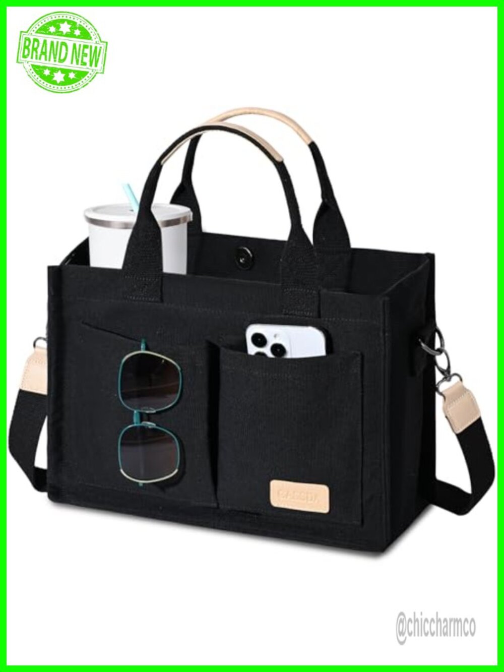 Canvas Tote Bag for Women Crossbody Work Purse with Pockets Top Handle Satchel